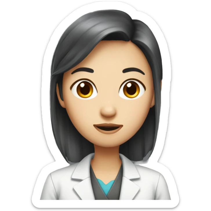 generate an emoji of a female asian scientist with dark red hair and a blunt microfringe sticker