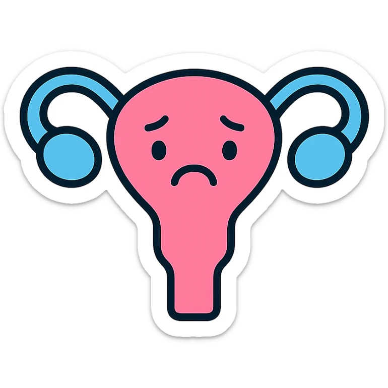 a sad uterus icon, flat design, blue and pink tones, suitable for health app sticker