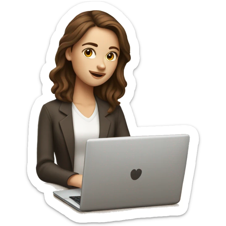 A marketing girl with brown hair from France with a laptop in her hands sticker