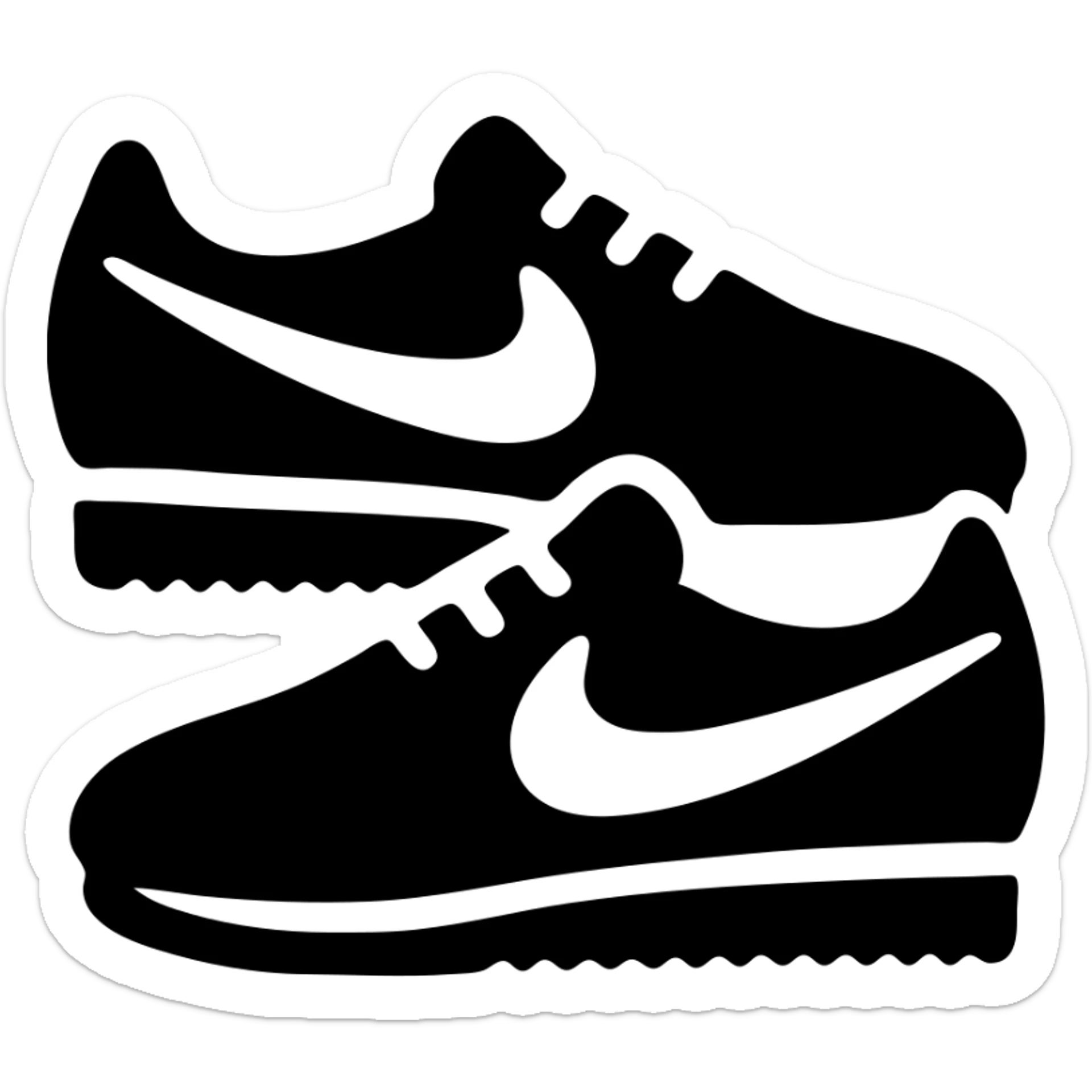 A pair of Nike Cortez sneakers in a black filled icon style, with a retro design. sticker
