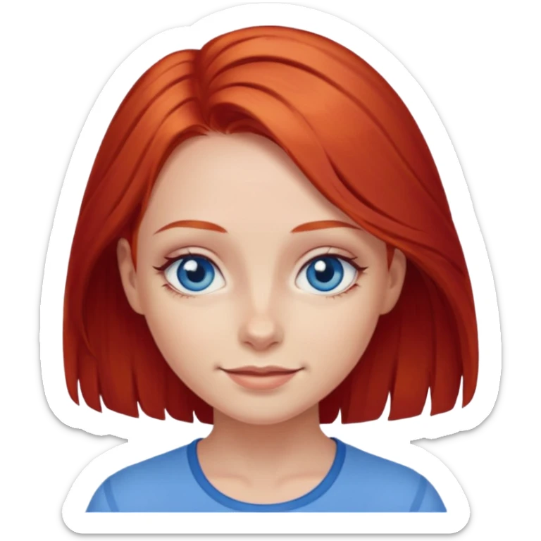 A girl with red hair and intense blue eyes. Delicate dark circles under her eyes give her a slightly tired look, and her smile belies any fatigue. sticker