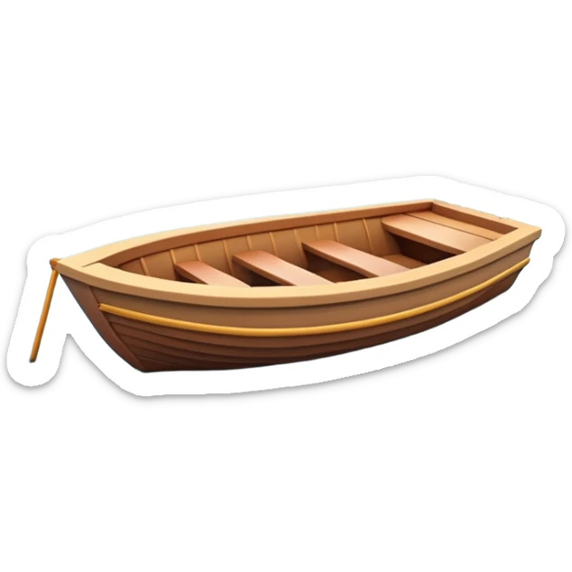 A 3D cartoon small boat floating on estuary water, with nearby reeds and horizon in view, bright lighting, photo frame with border, Memoji-style. sticker