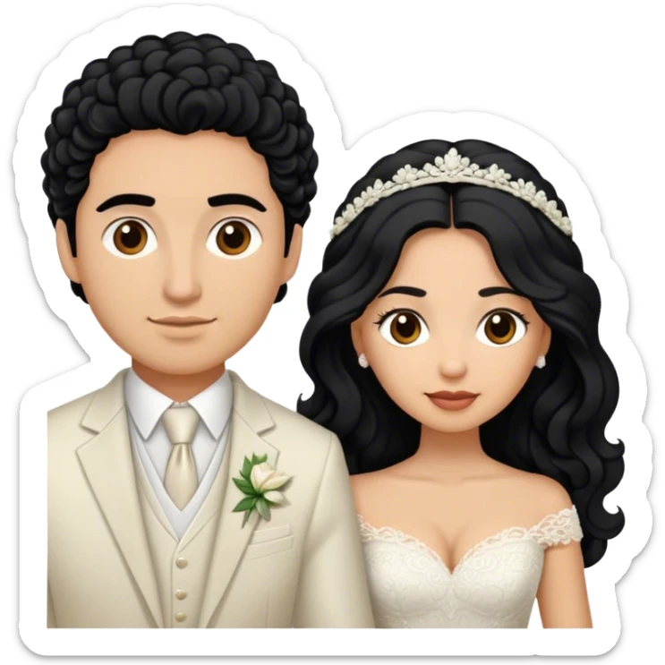 hispanic women with long black hair and light skinned man with short light brown curly hair getting married  sticker