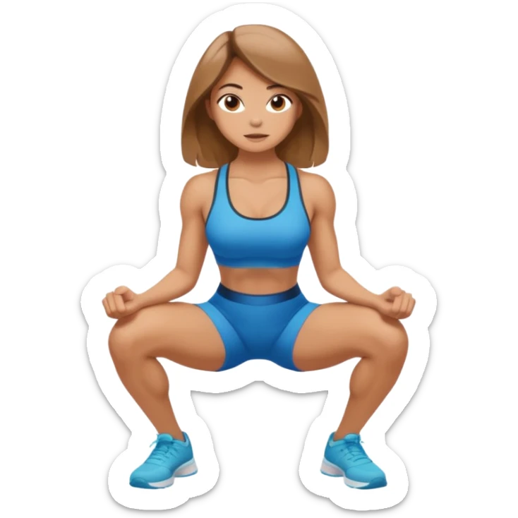 Beautiful woman with light brown shoulder length hair popping a squat without any weights sticker