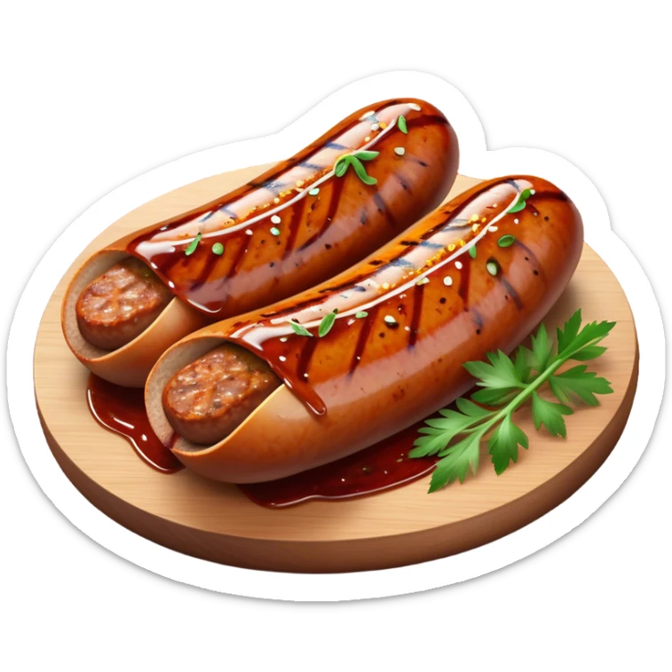 Cinematic spicy chipotle sausage, glistening with smoky, tangy sauce, charred and grilled to perfection, sliced open to reveal juicy filling, served with fresh herbs, rich and flavorful, detailed and appetizing. sticker