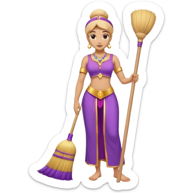 genie cleaning up, genie with a broom, genie sweeping the floor, no artifacts, no extras, purple clothing sticker