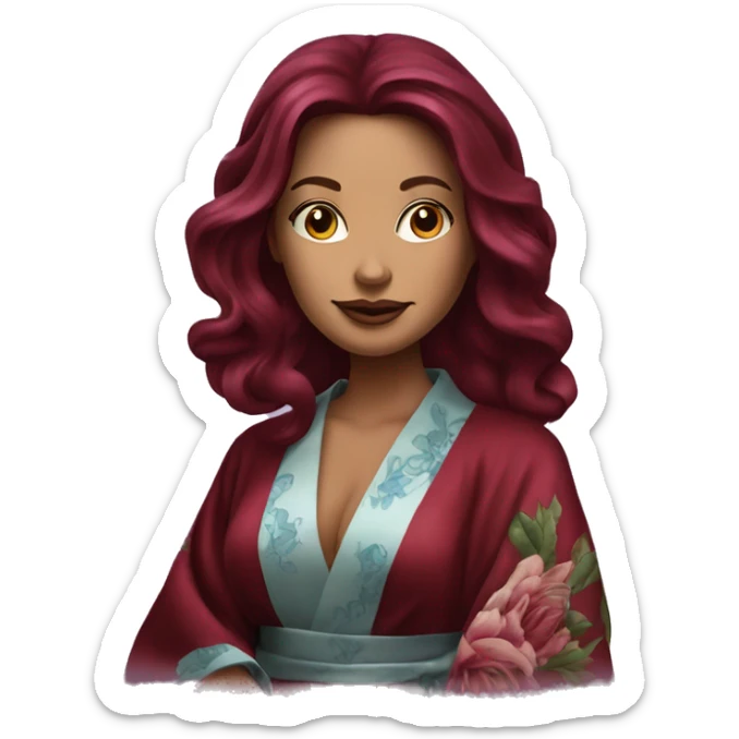 Beautiful tattooed burgundy long haired woman in silk robe sticker