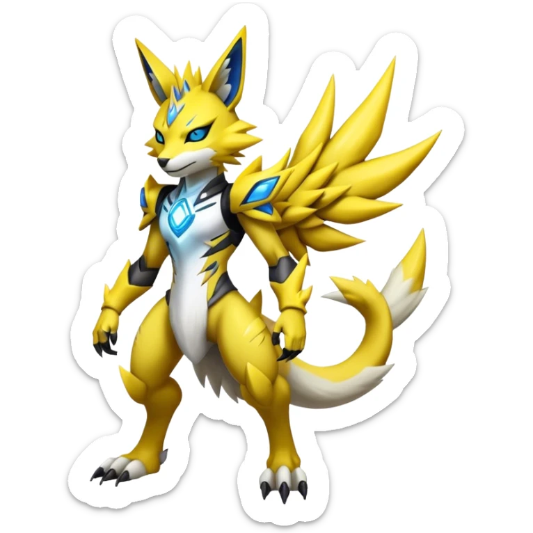  Cool Edgy Shiny Futuristic Ethereal Legendary Zeraora-Digimon-Renamon-hybrid full body sticker