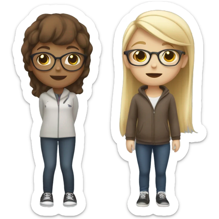 A girl with short hair and glasses, a girl with medium brown hair with glasses and a girl with long almost blonde hair on a roof sticker