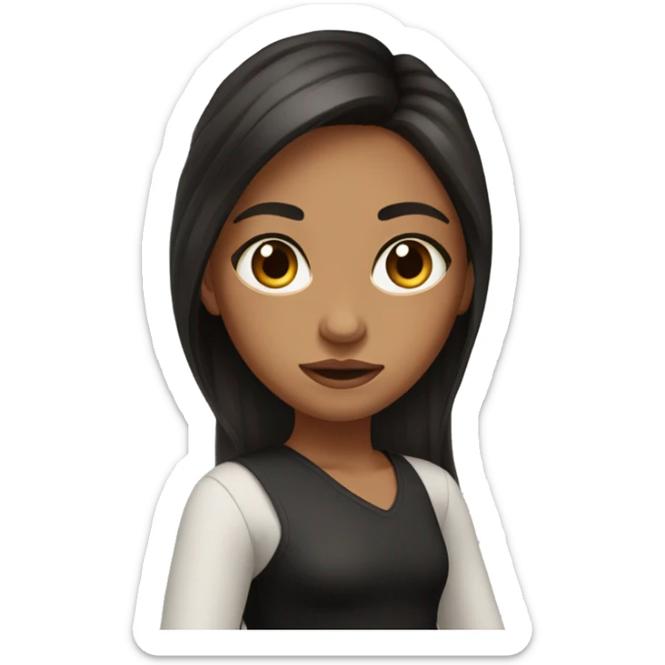 girl with tan skin hazel eyes and black blown out long hair sticker