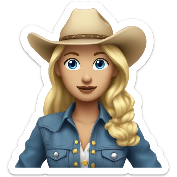 Blonde cowgirl, waist up, blue eyes sticker