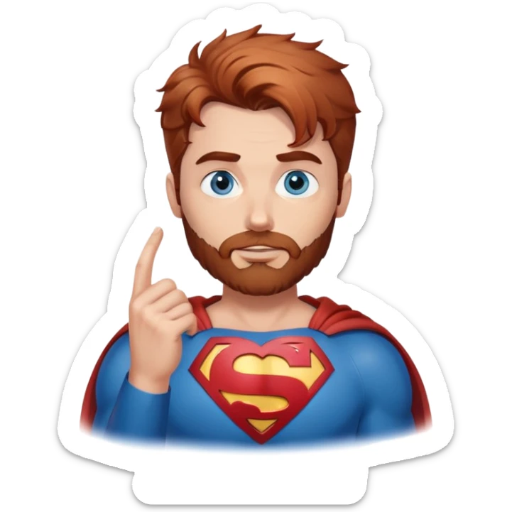 Adult Superman-with redish brownish messy hair-full neatly trimmed beard-blue eyes-hand heart emoji sticker