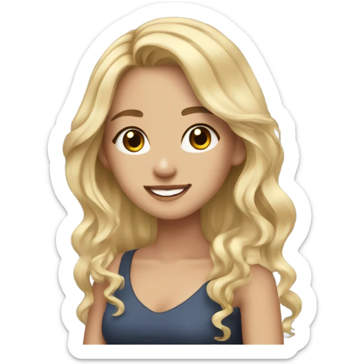 Beautiful girl,Blonde hair,wavy hair，long hair,brown eyes,Chinese, typing on laptop  sticker