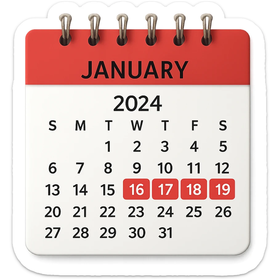 calendario realistico con 5 giorni di fila segnati per il ciclo sticker