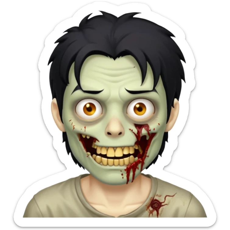cabelo liso desordenado negro homen con aparencia de zombi y que haga un gesto mostrando los dientes de oro sticker