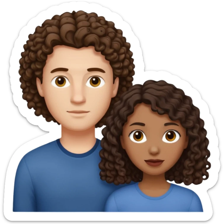 Interracial couple, white male with short, straight, medium brown hair, shorter mixed toned woman with long curly dark brown hair  sticker