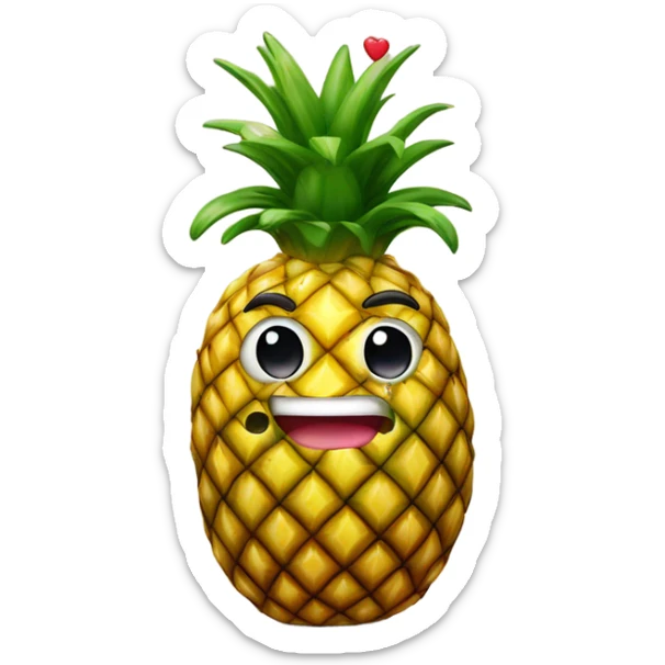 shiny pineapple with heart eyes and and R in each of the heart eyes sticker