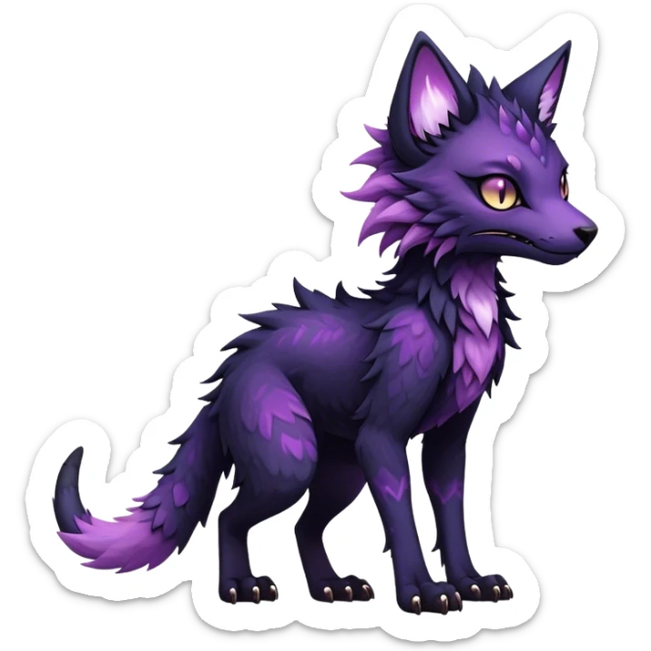 Kawaii dark black purplish blackish edgy fantasy ethereal feline-vernid-sergal-monster-fursona animal creature full body with intricate markings  sticker