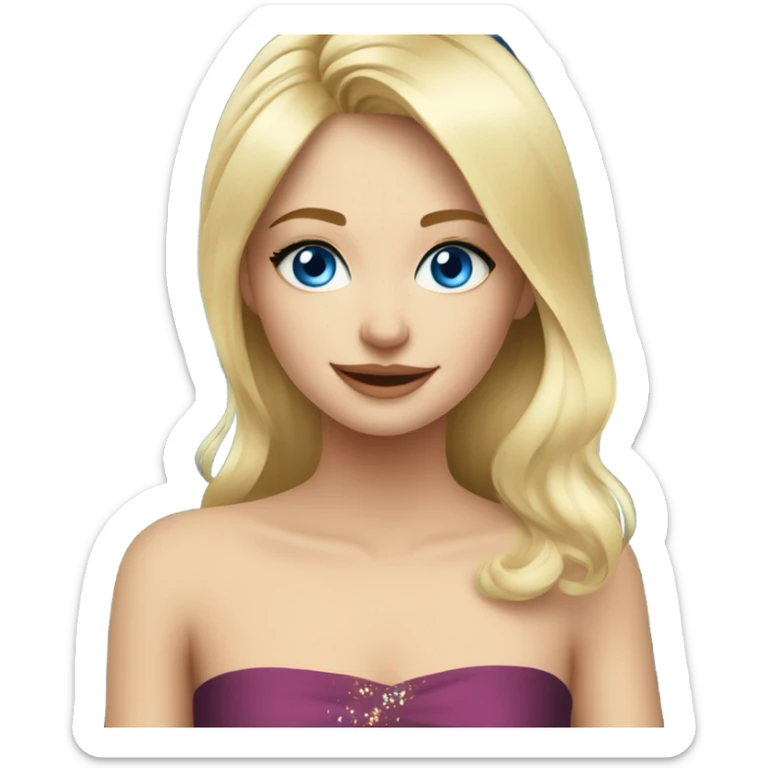 Blonde girl with blue eyes in dress at New Year’s party sticker