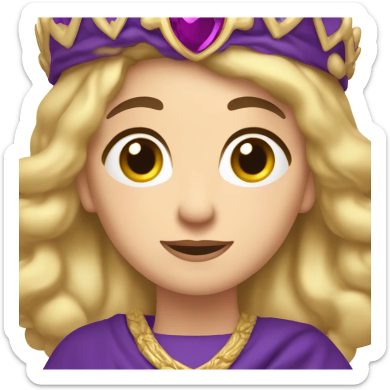 Caucasian long  brunette woman wearing formal royal purple robes and a crown who is pouring her heart out to the man she adores  sticker