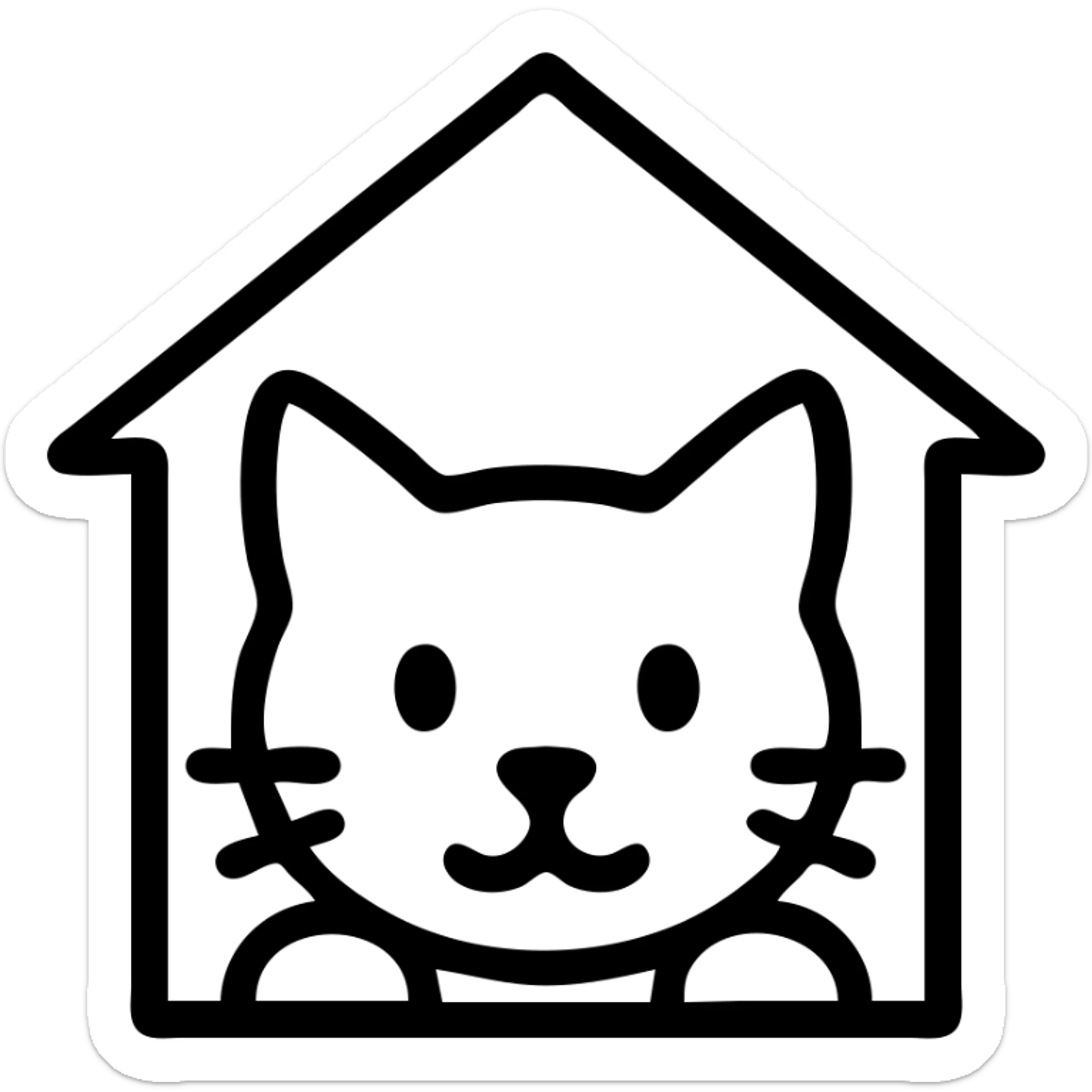 a cat peeking out of a house, icon style, geometric shapes, high contrast, no text sticker