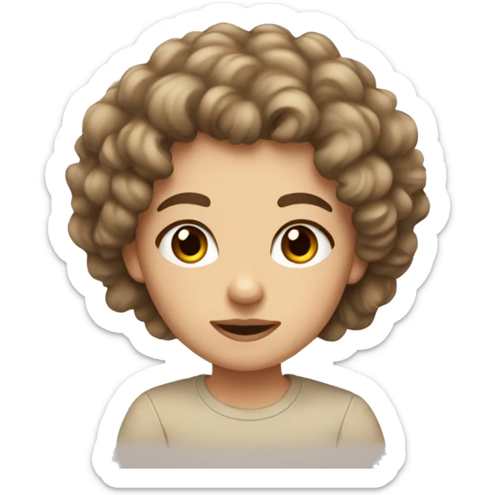brow hair big curly hair, white girl, beige shirt sticker