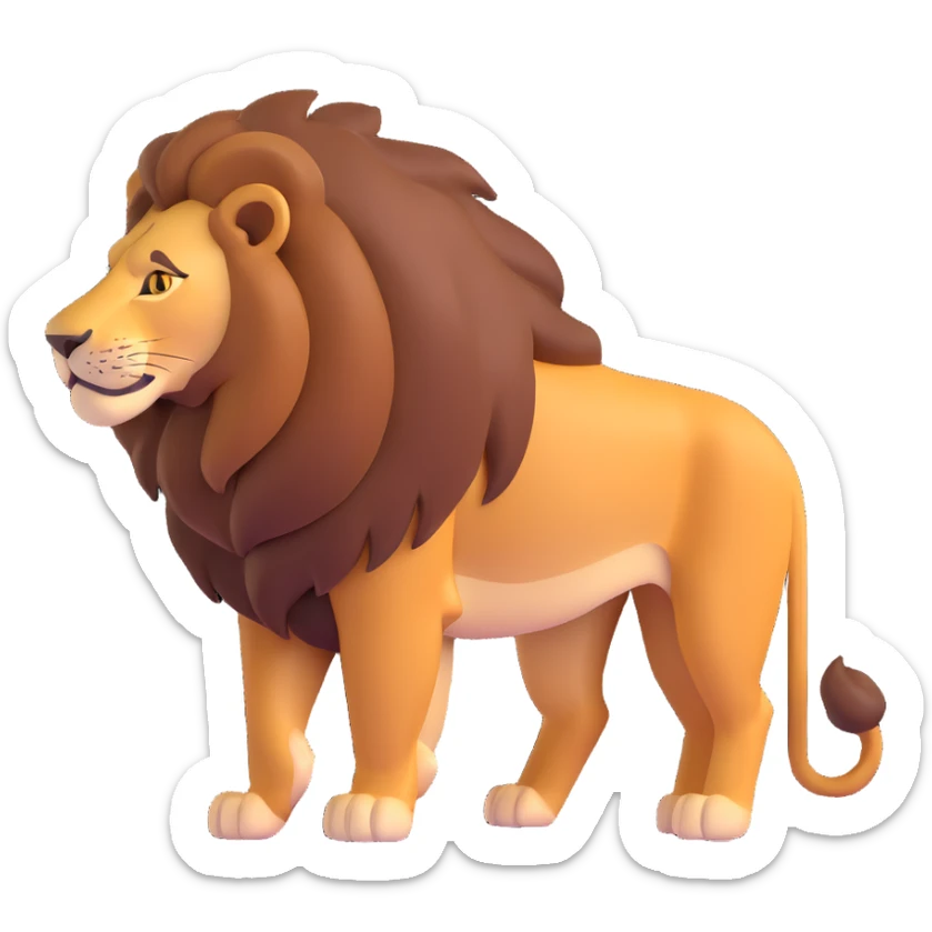 FULL BODY panthera leo male style wild, full flat cute side profile design in 3d soft l centered composition cartoon style128x128 pixels sticker