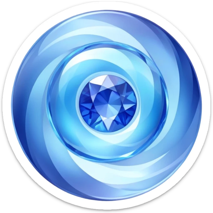 round cut sapphire gem with pale blue pastel hues and swirling holographic color play sticker