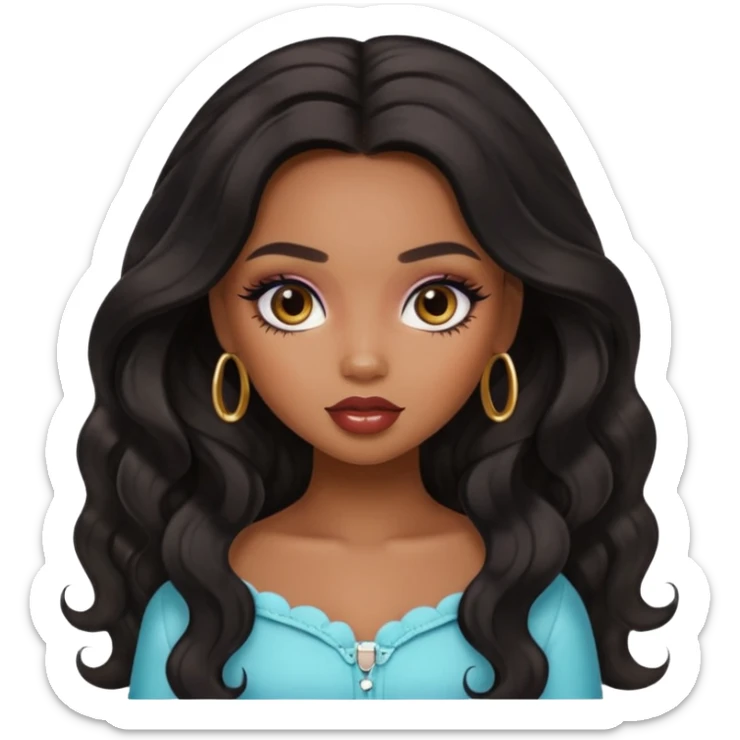 a pretty bratz brown girl with long wavy black color hair sticker