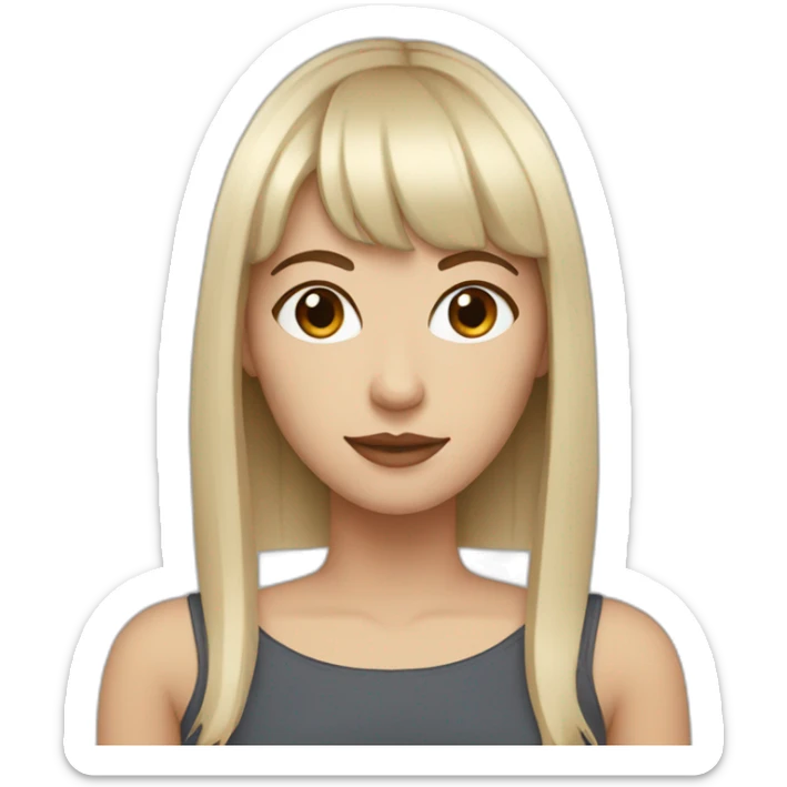 White woman with brown eyes and brown hair with bangs and a bridge piercing  sticker