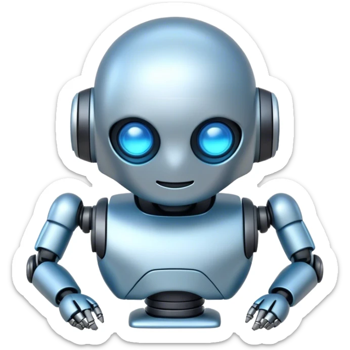 An emoji of a robot, but with a more futuristic design, smooth lines, and a soft blue glow sticker