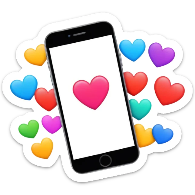  smartphone showing a colorful photo social media post with a heart and image icon sticker