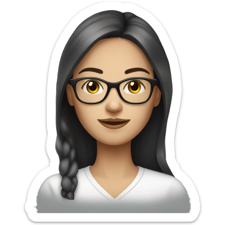 Beautiful fair skin, dark long hair woman with white eyeglasses sticker