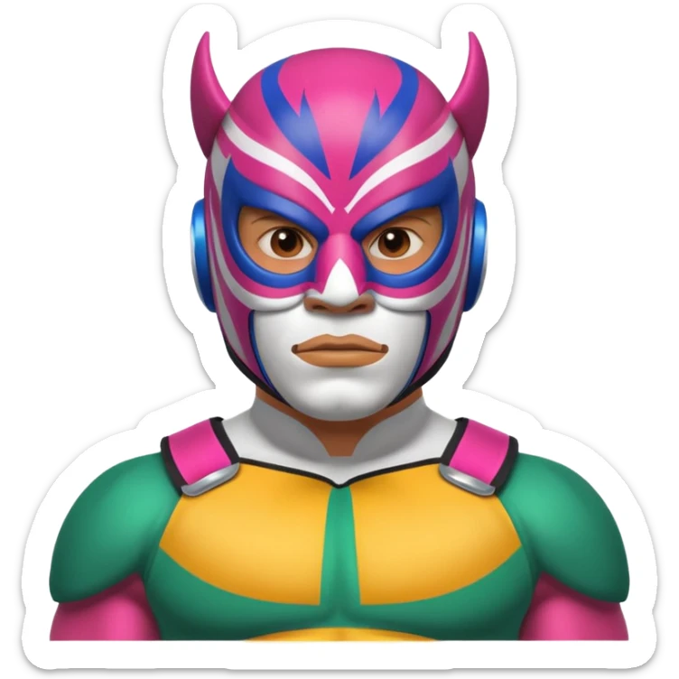 Mexican wrestler portrait, head and shoulders only, colorful luchador mask, muscular collar, confident expression, 3D cartoon, mobile game icon style, clean background, no text, no watermark
 sticker