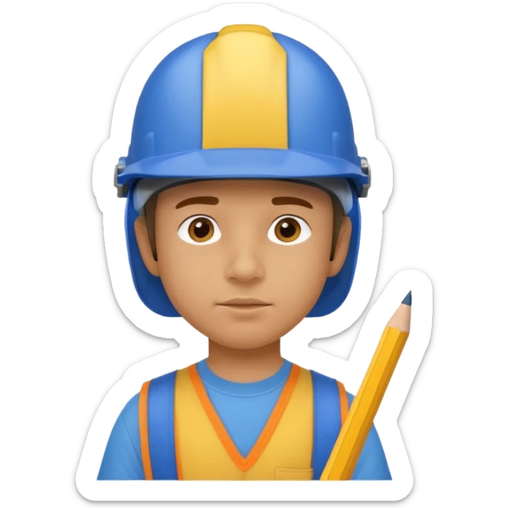 Kid with a blue helmet,has a pencil in his nose and has a yelliw shirt sticker
