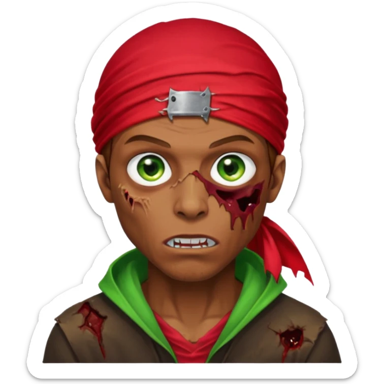 Red durag, men zombie with brown hair color and green eye color, with dark vampire clothes sticker