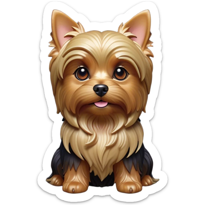 Cinematic Noble Yorkshire Terrier Portrait Emoji, Exuding refined charm and dignified poise, with a lustrous, silky fur in rich, deep hues, alert eyes and a confident expression, simplified yet exquisitely detailed, glowing with a soft, aristocratic radiance, high shine, embodying intelligent grace and classic elegance, soft glowing outline, capturing the essence of a regal Yorkshire Terrier ready to rule the screen with effortless sophistication! sticker