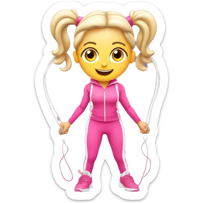 white gym girl in pink outfit with a skipping rope over her head sticker