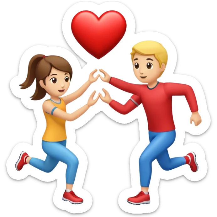 Couple in a relay race passing off a heart. Can you add “Selfwish Break” sticker
