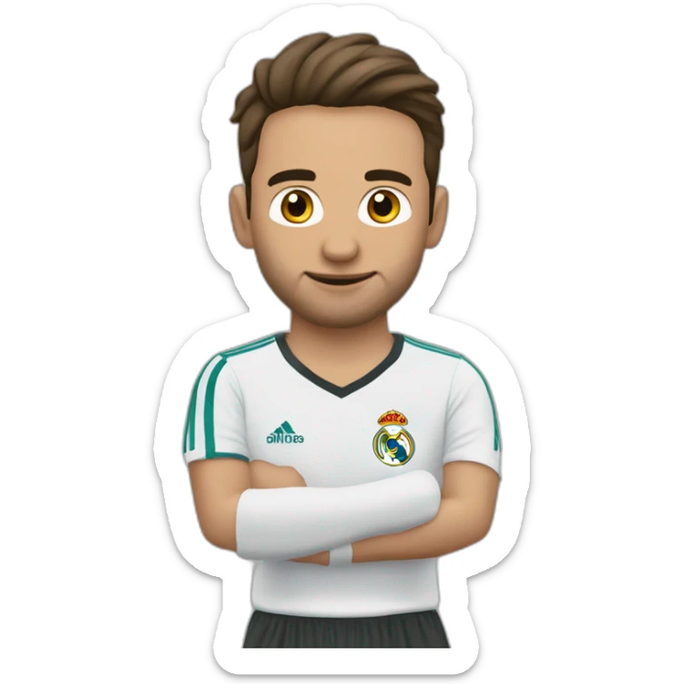 Hombre sin cabello con perilla jugando fútbol con el real madrid sticker