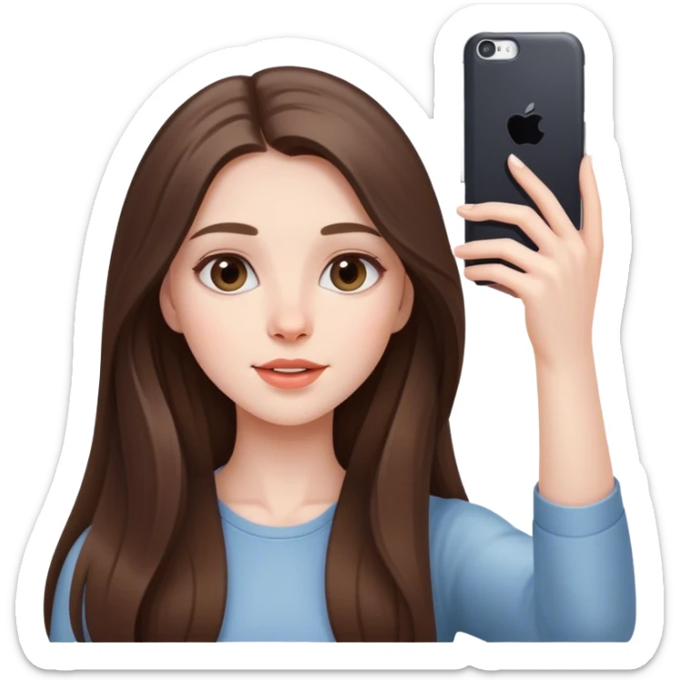  beautiful pale brunette girl with long hair taking selfie  sticker
