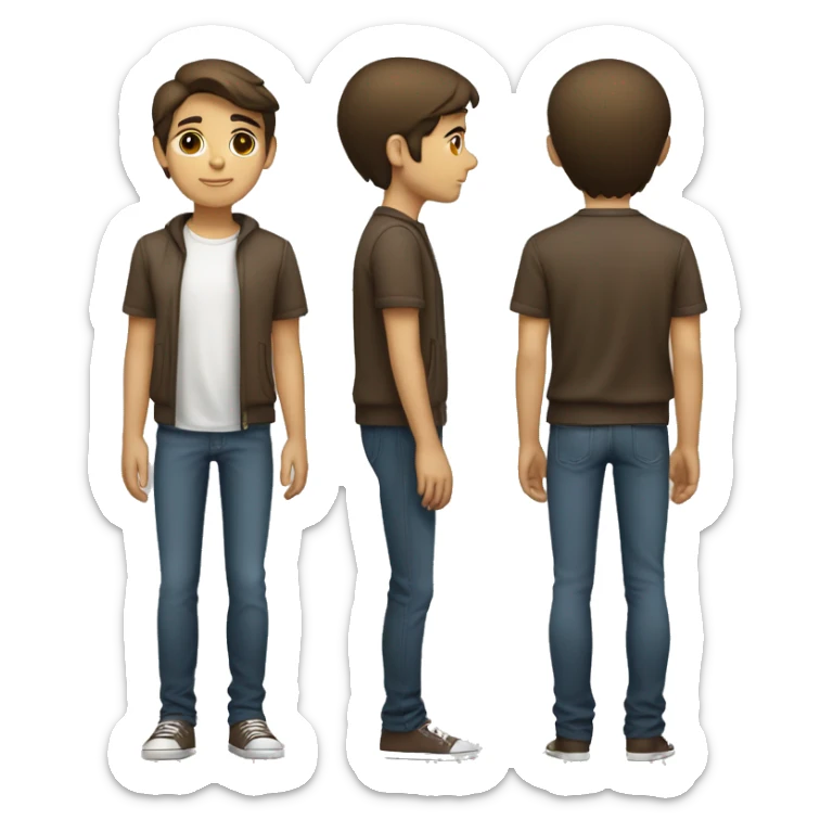 Young Hispanic full body standing with short straight brown  hair pale skin very tall a little chubby  sticker