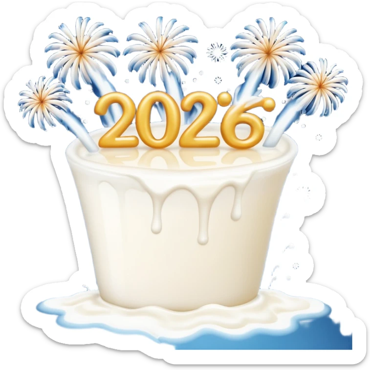 Fire works made of milk for the new year that say 2026 sticker