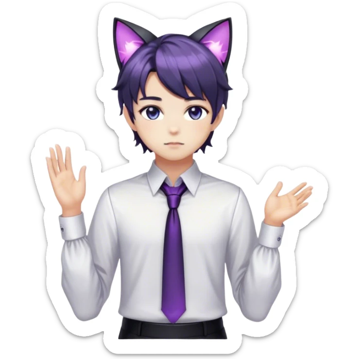 effeminate young dark nebula femboy man with shiny hair, cat ears, blouse, cute, gorgeous, anime, catboy, full body sticker