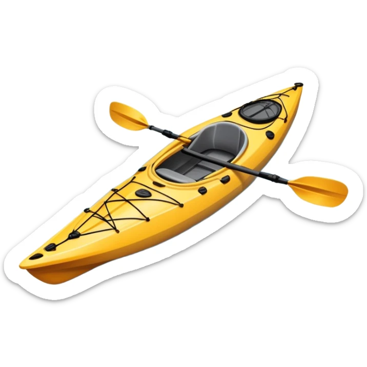 An icon showing a close-up of a sleek kayak with double-bladed paddles gliding through water. Splashes surround the boat as it cuts across a calm surface, symbolizing speed and focus. Transparent background emphasizes the dynamic and personal nature of kayak paddling. sticker