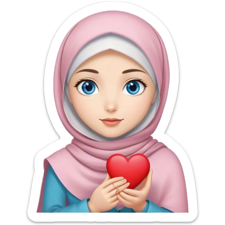Turkish beautiful finish Konya girl blue eyes with magnolia hijab and hold heart in her hand  sticker