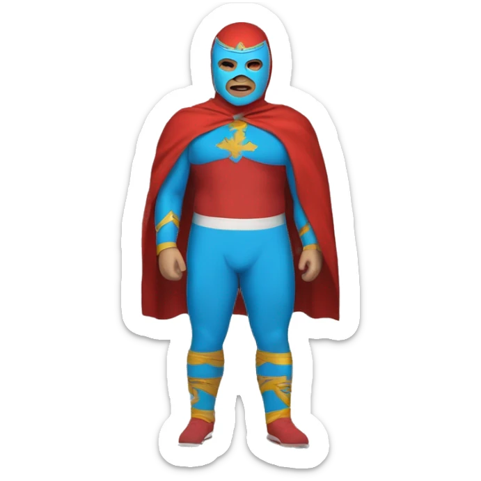Caucasian Fat Lucia libre wrestler cape red powder blue pants mask red and powder blue red cape sticker