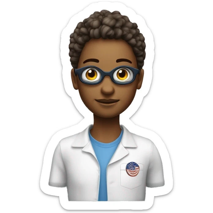 rapariga olhos azuis, cabelo ruivo aloirado, usa oculos redondos, pele branca, é engenheira informatica, avatar 3D sticker