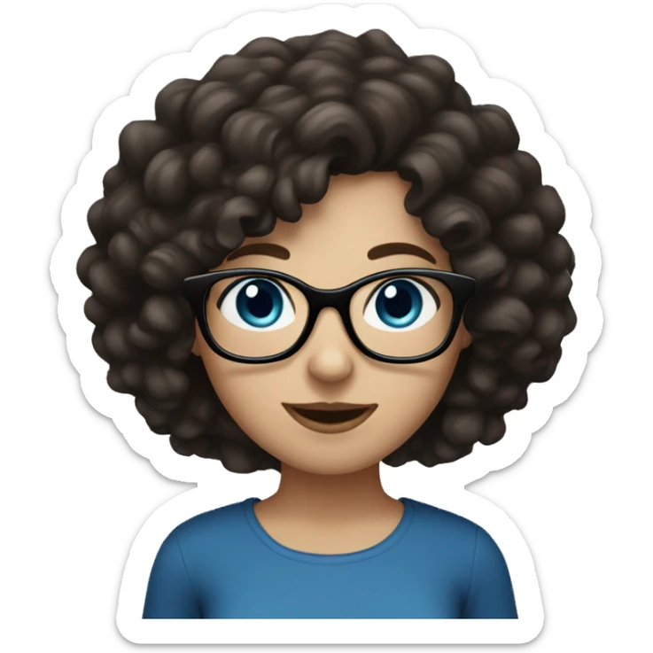 pale female with black glasses, blue eyes and dark brown  curly hair sticker