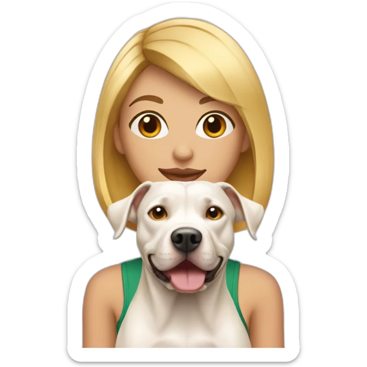 Blond lady with shoulder length bob haircut and a Pitbull dog sticker